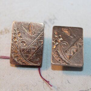 Vintage 1800s Cufflinks with Engraved Butterflies  10K Gold Tested 6.90g
